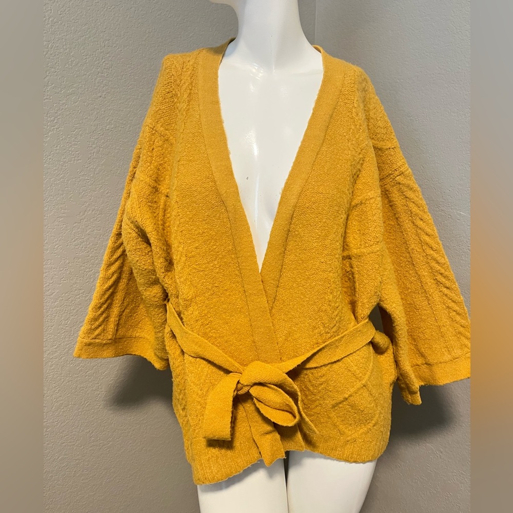 Folk by Hansel From Basel Women’s Mustard Open Front Belted Knit CardiganSize M